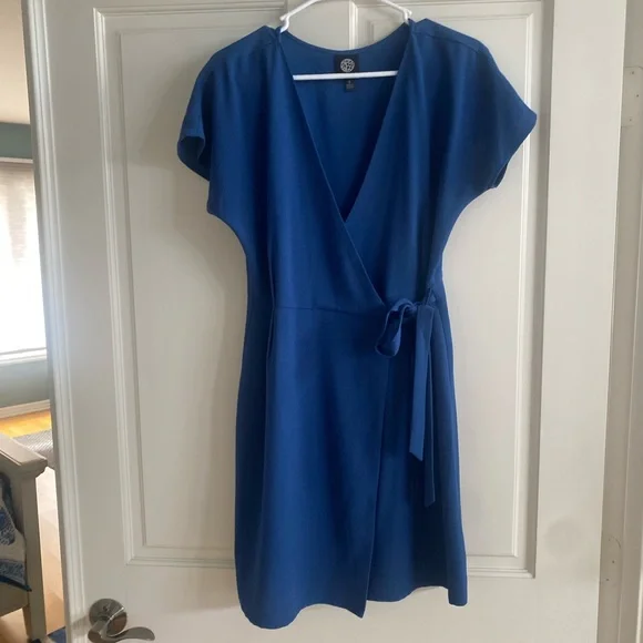 Nordstrom Bobeau Ink Blue Crepe Short Sleeve Wrap Mini Dress - Picture 3 of 9